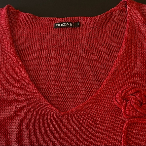 Grizas 100%Linen knit tunic sweater, loose knit, roses appliquee, 3/4 sleeves, M - Picture 5 of 12